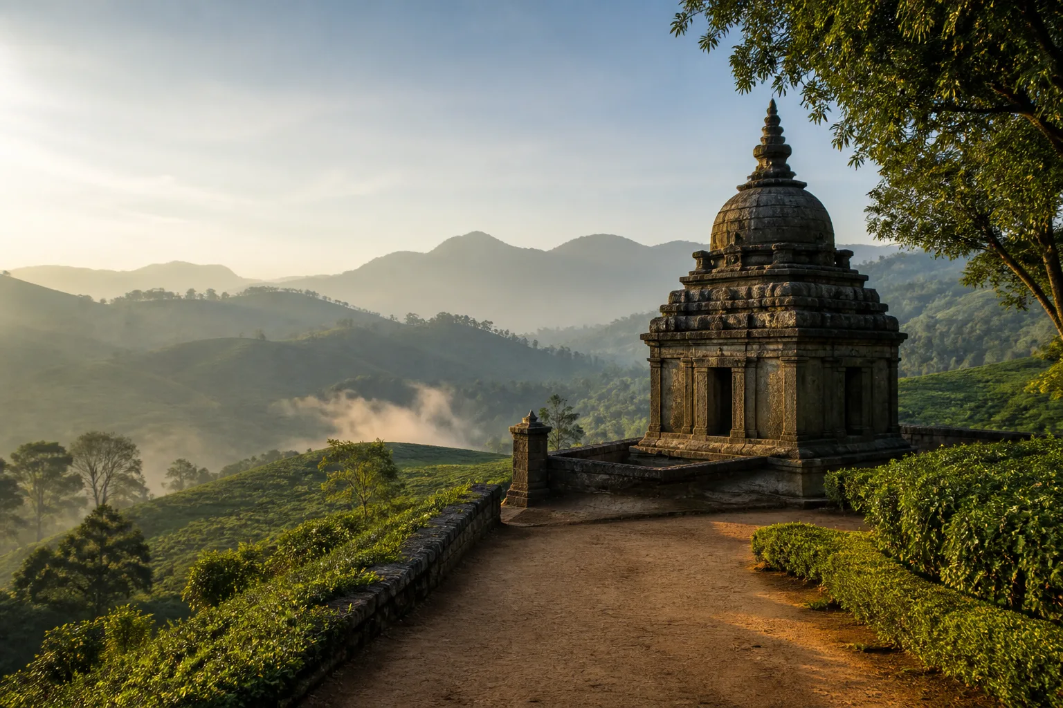 Sri Lankan heritage landscape at warm sunrise