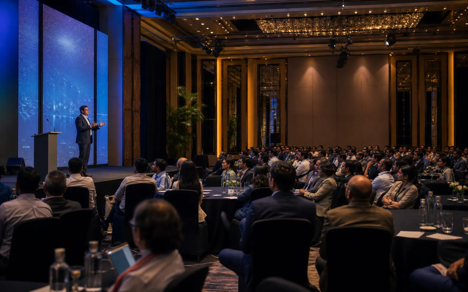 Business conference in an elegant Colombo hotel ballroom